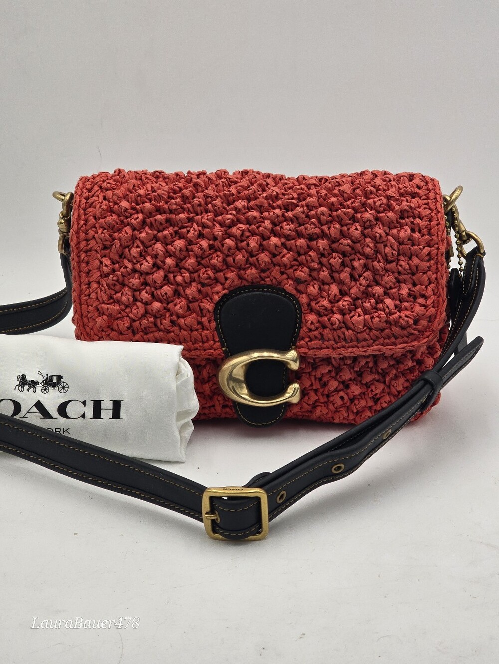 Coach Soft Tabby In Straw And Smooth Leather, Red Orange, CA032